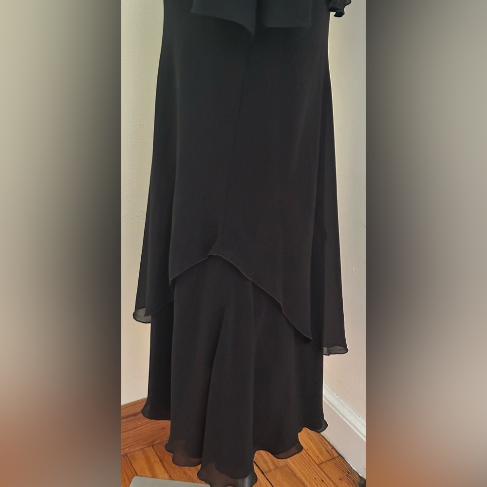 VINTAGE SILK Black, Sheer Ruffled, Asymmetrical Evening Dress Sz M - Picture 8 of 16